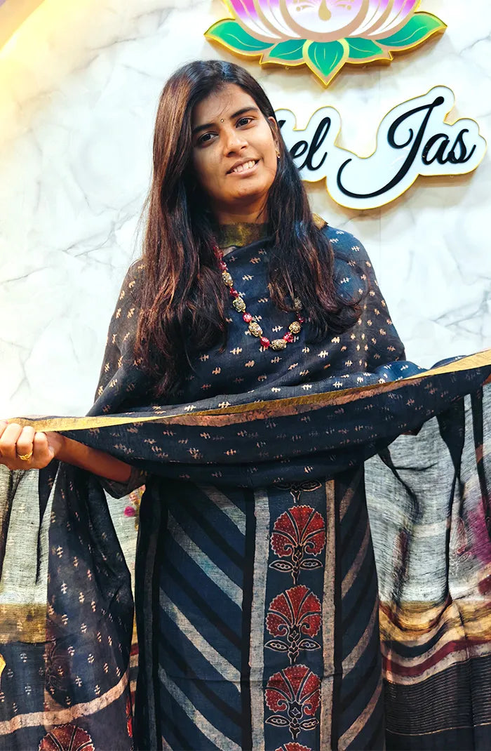 Ajrakh Silk Linen Salwar 8 Secondary image