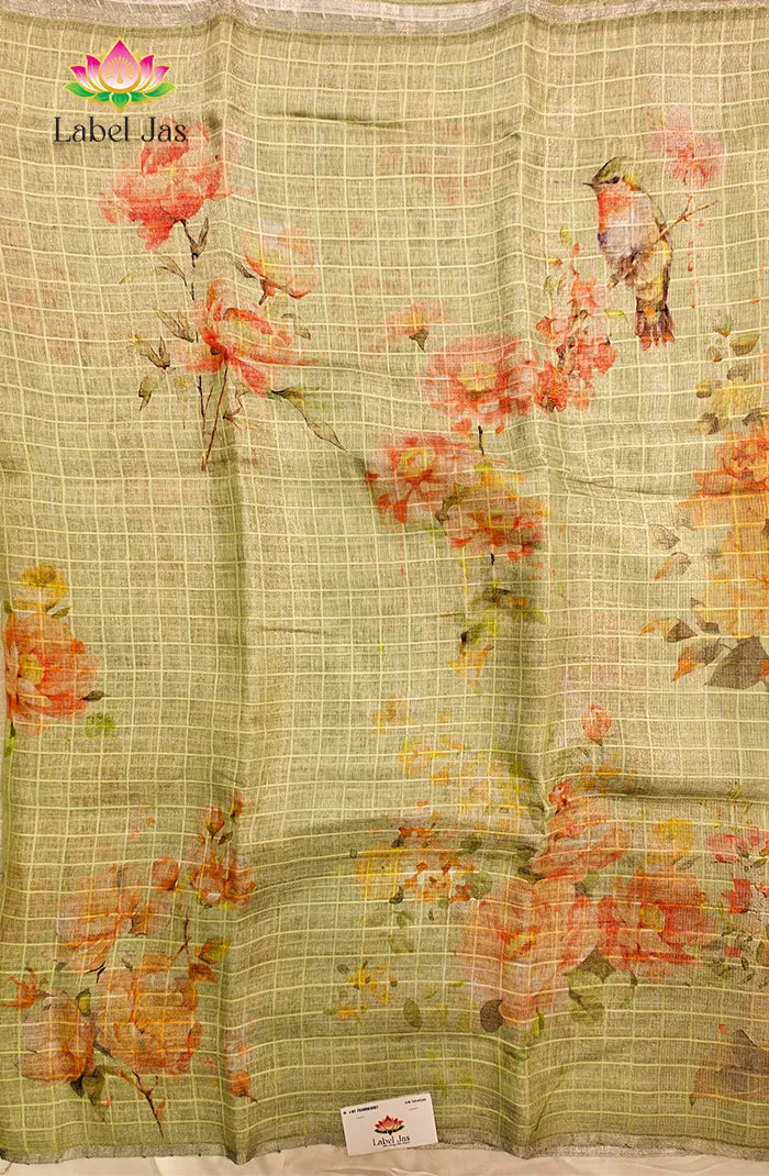 Pure Digital Linen  Tissue Saree 3