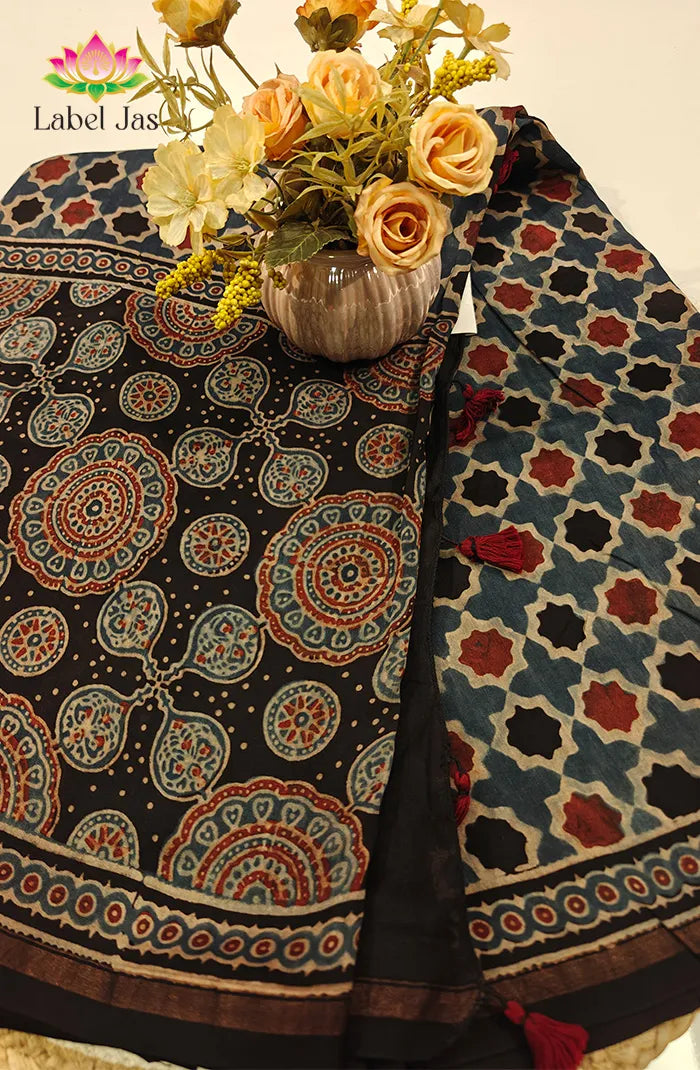 Ajrakh X Chanderi Saree 1 Main image