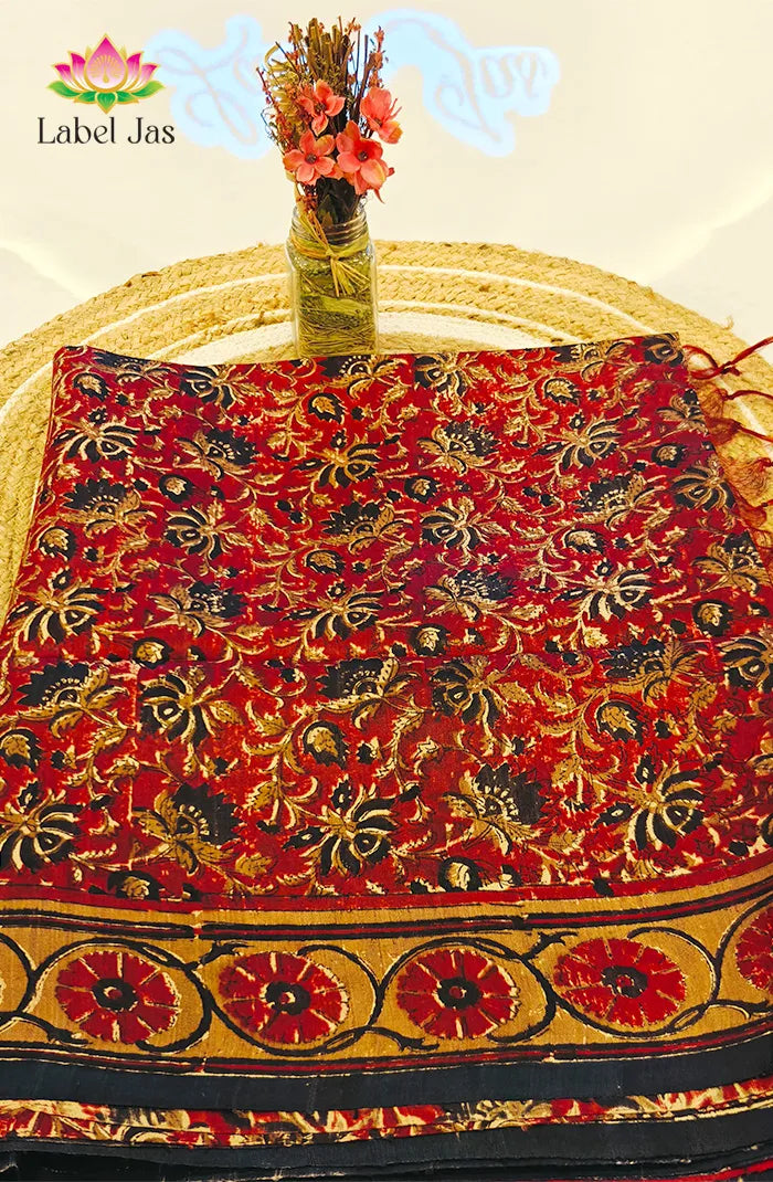 Premium Dupion Silk saree with block print 8 Main image