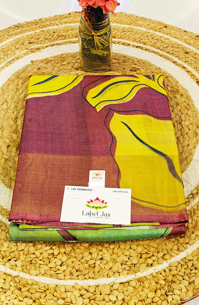 Dark Maroon Digital Printed Saree Main image