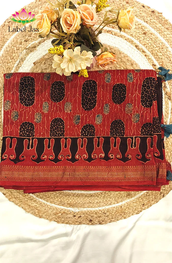 Premium Maheshwari Silk Saree with Ajrakh 4 Main image