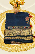 Dola Silk Saree with Ajrakh Handblock Print 7