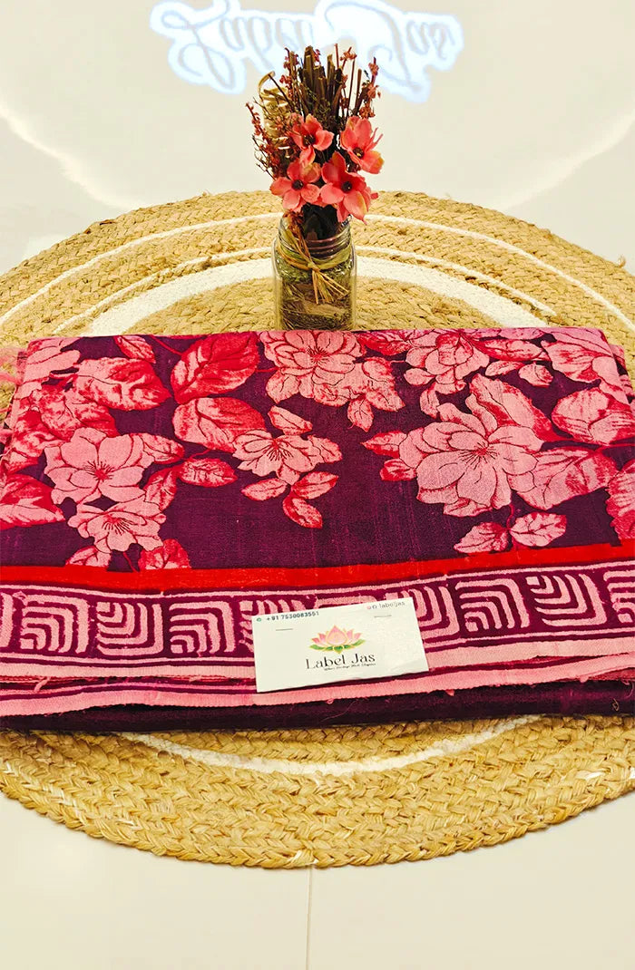 Premium Dupion Silk saree with block print 9 Main image
