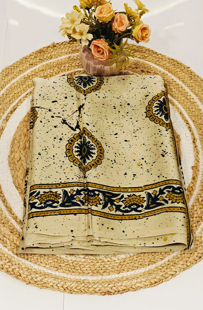 Modal Silk with Ajrakh Handblock Print Saree Main image