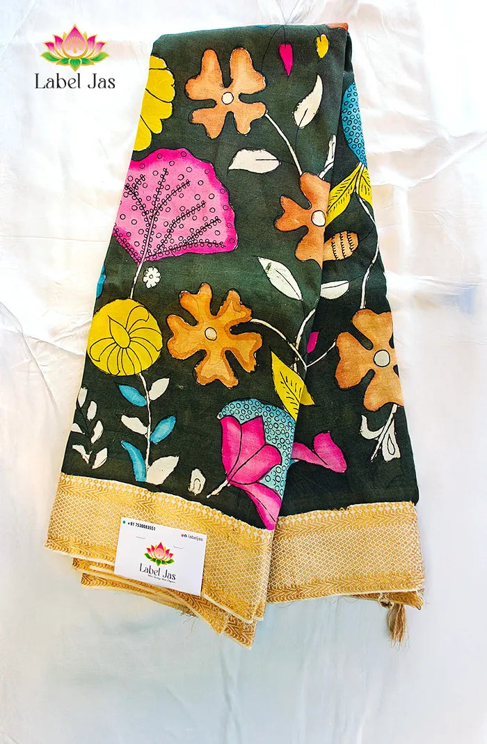 Pure Pen Kalamkari Silk Saree – 05 Main image
