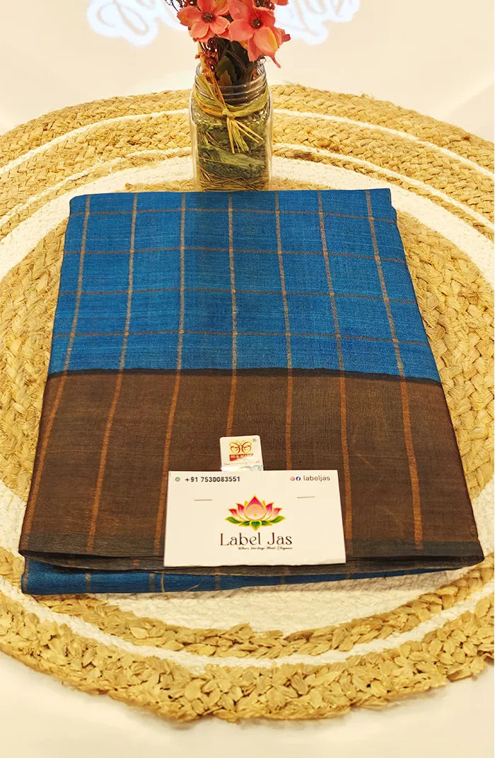 Blue Zari Checked Tussar Saree Main image