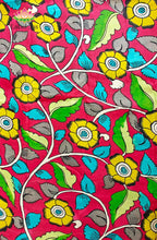 Premium Bangalore Silk Hand-Painted Pen Kalamkari -Red floral