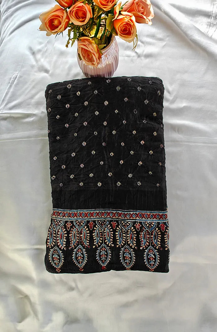 Modal silk with Bandini and Ajrakh Saree 2 Main image