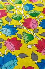 Premium Bangalore Silk Hand-Painted Pen Kalamkari -Yellow floral