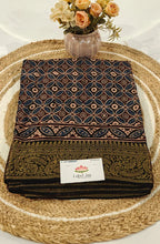 Dola Silk Saree with Ajrakh Handblock Print