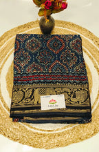 Dola Silk Saree with Ajrakh Handblock Print 3