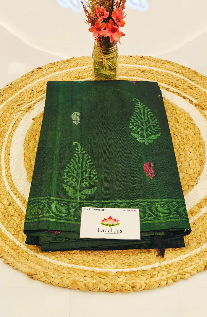 Premium Dupion Silk saree with block print 3 Main image