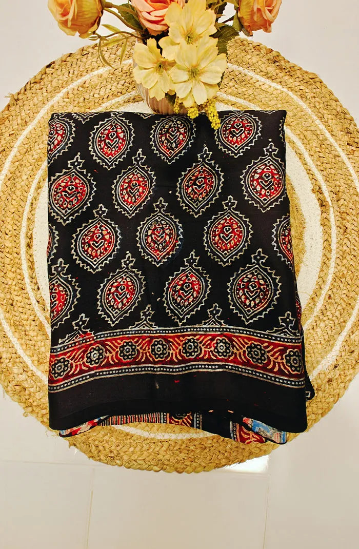 Modal Silk with Ajrakh Handblock Print Saree 5 Main image