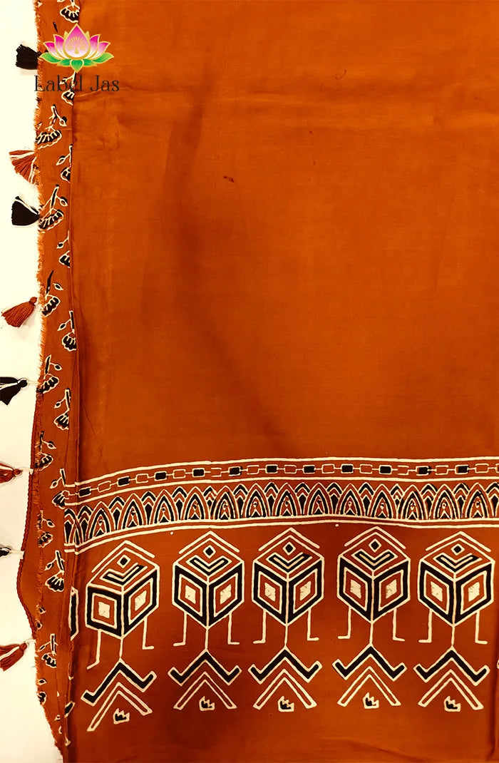 Modal Silk with Ajrakh Handblock Print Saree 9 Secondary image