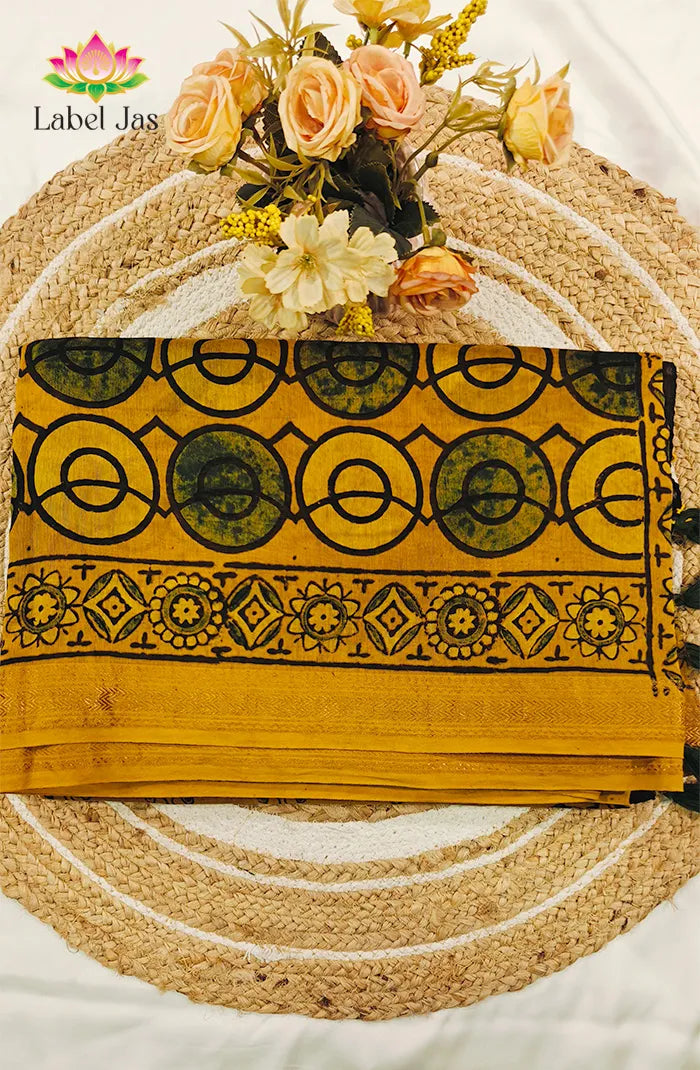 Premium Maheshwari Silk Saree with Ajrakh 3 Main image