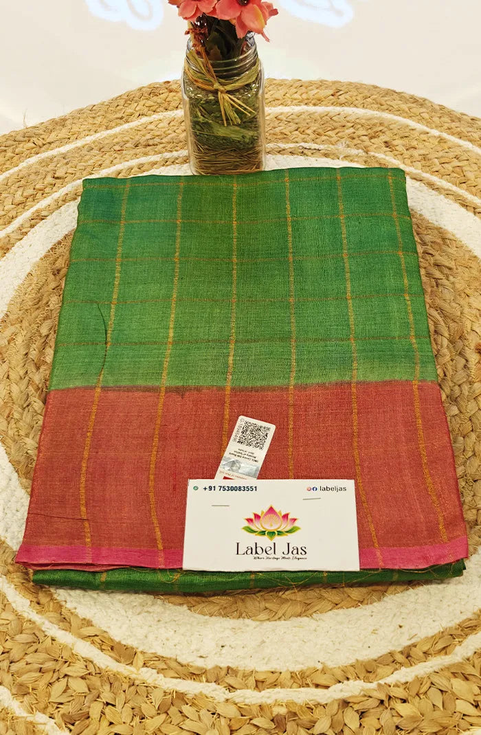Green Zari Checked Tussar Saree Main image