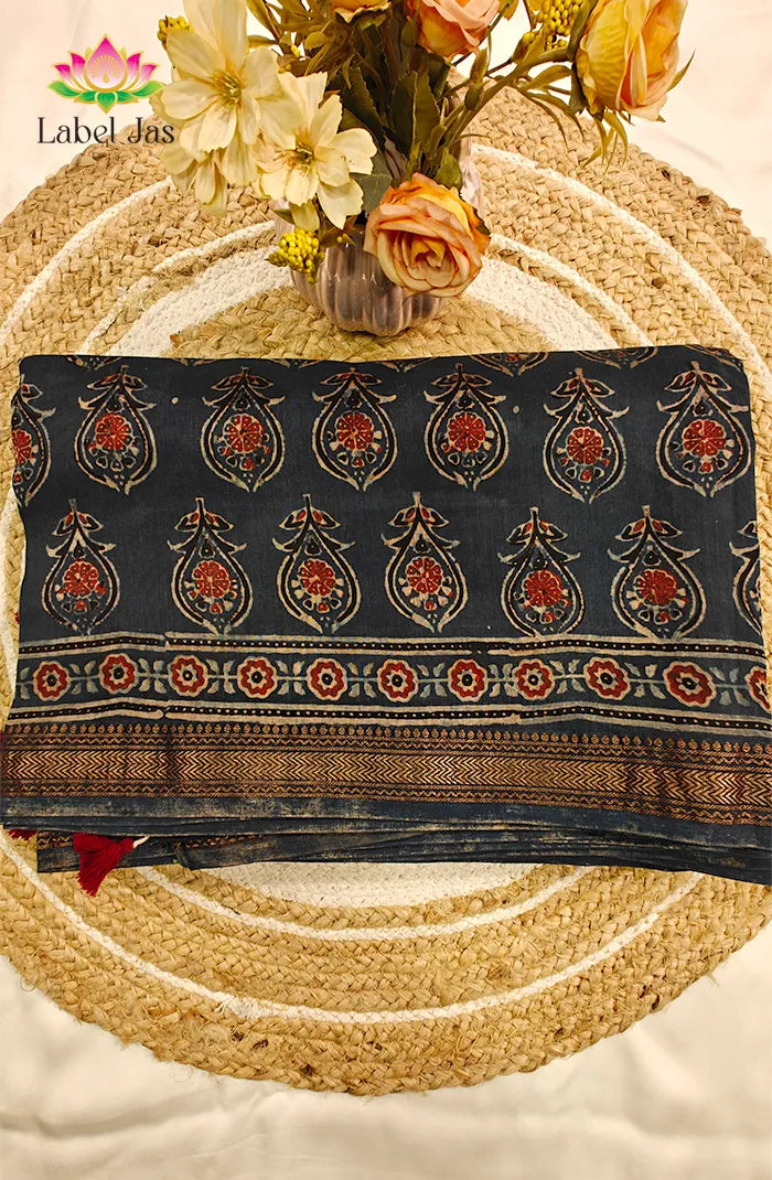 Premium Maheshwari Silk Saree with Ajrakh 5 Main image