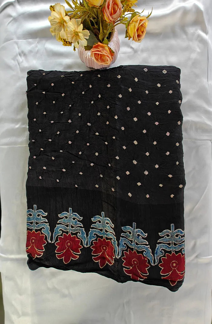 Modal silk with Bandini and Ajrakh Saree 3 Main image