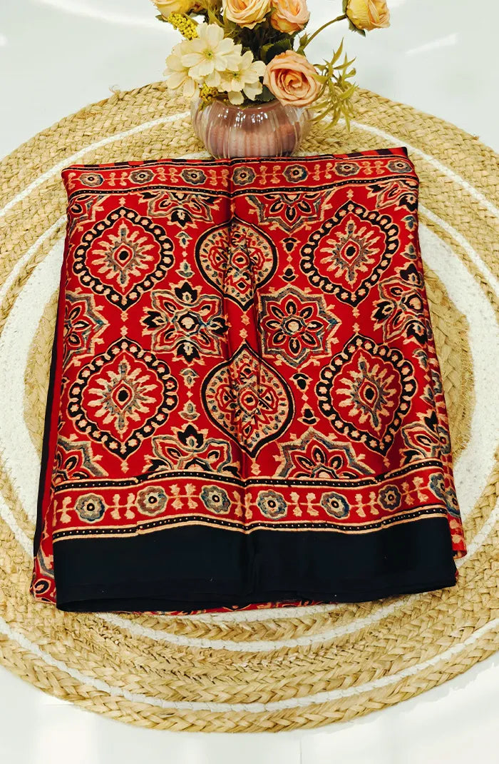 Modal Silk with Ajrakh Handblock Print Saree 7 Main image