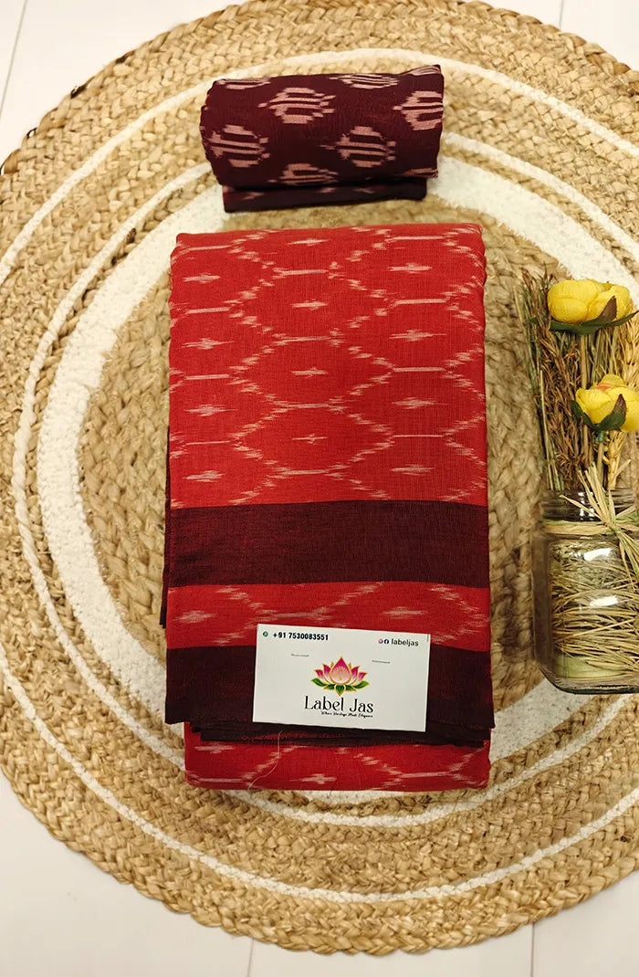 Mercerized Ikkat Cotton Saree 6 Main image