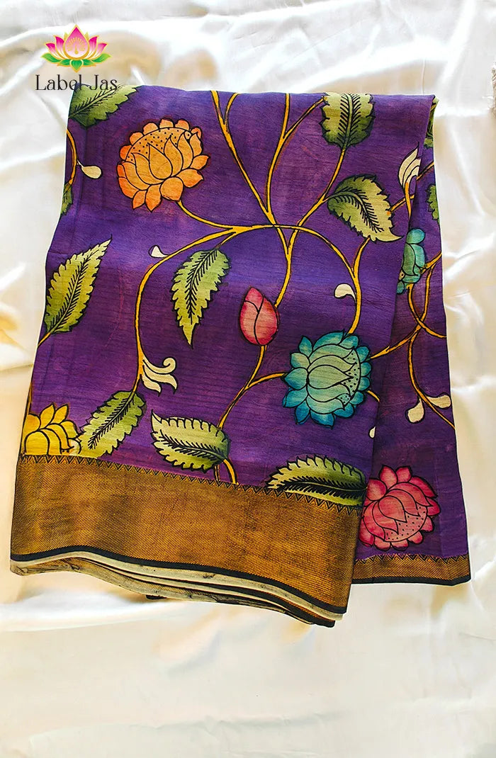 Pure Pen Kalamkari Silk Saree – 07 Main image