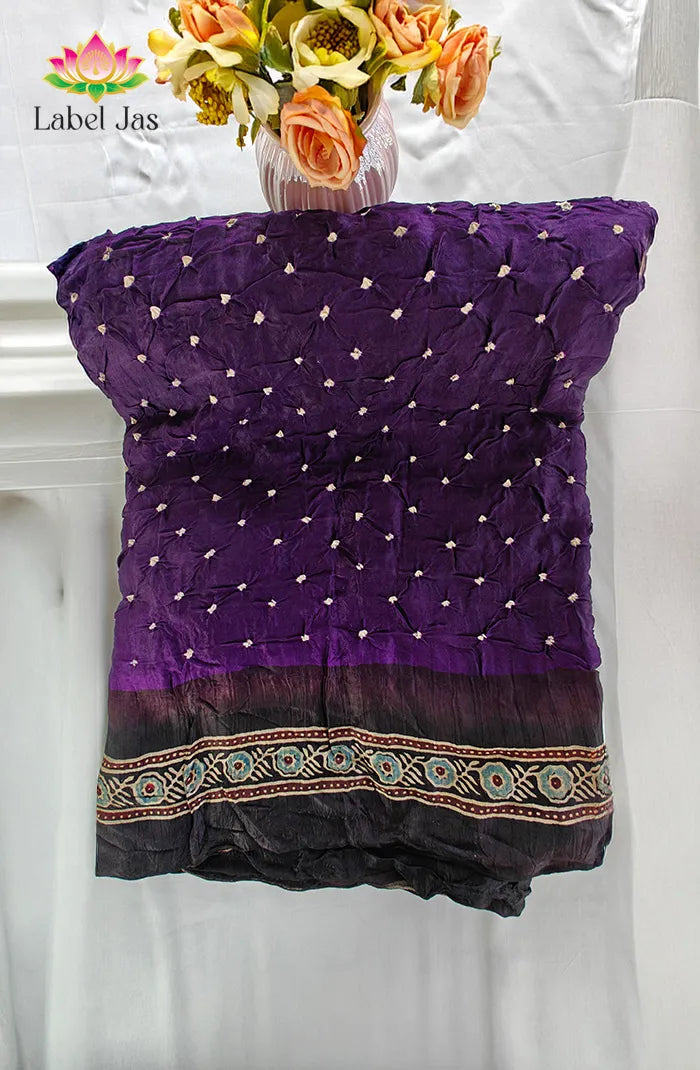 Modal silk with Bandini and Ajrakh Saree 6 Main image