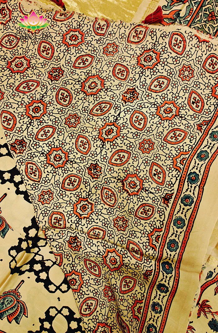 Modal Silk with Ajrakh Handblock Print Saree 3