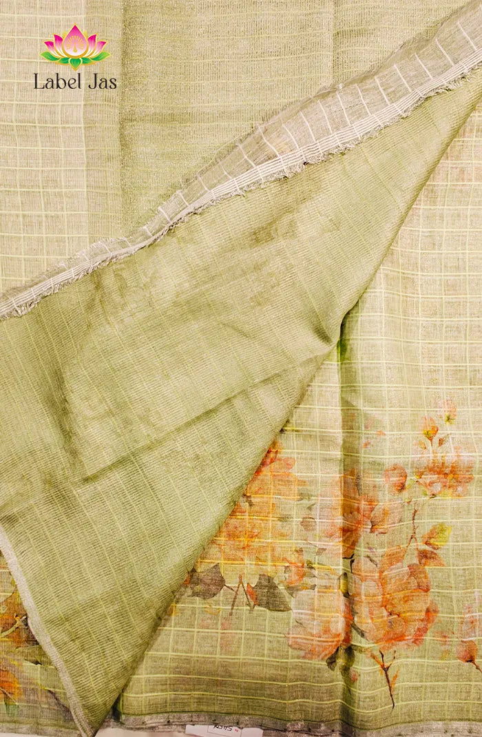 Pure Digital Linen  Tissue Saree 3 Secondary image