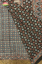 Dola Silk Saree with Ajrakh Handblock Print