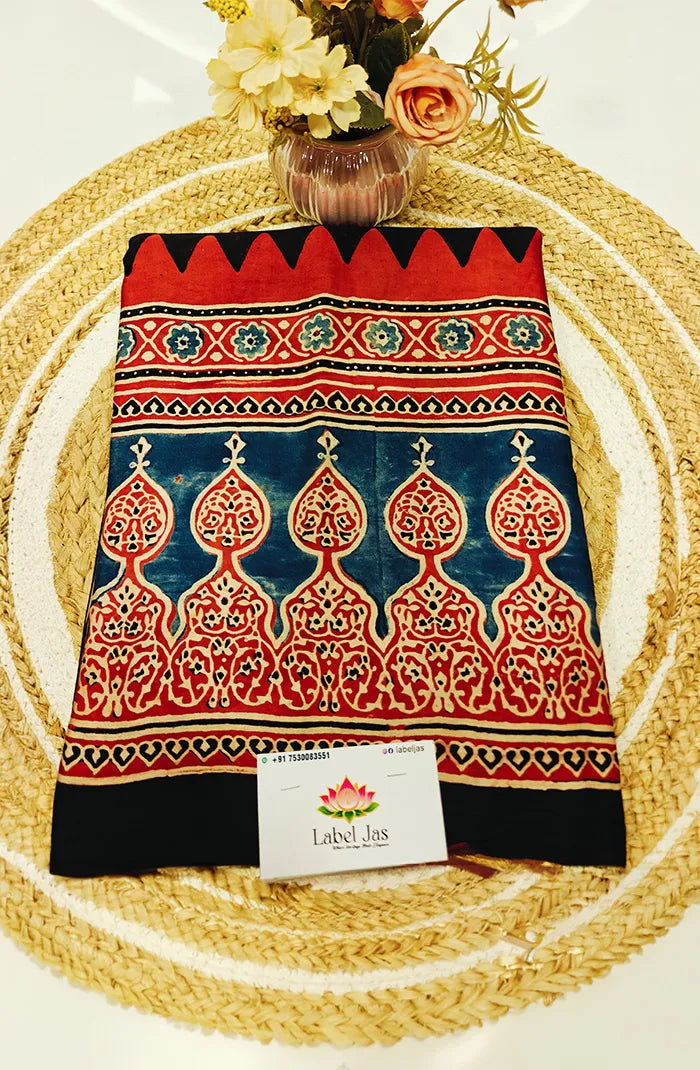 Modal Silk with Ajrakh Handblock Print Saree 8 Main image