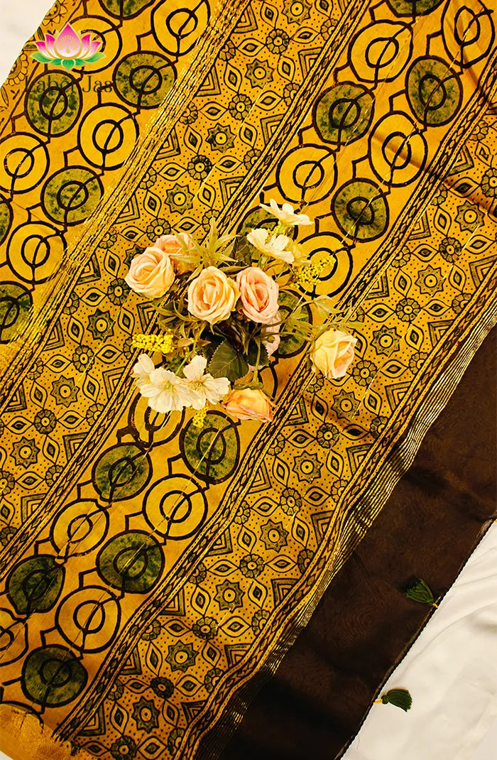 Premium Maheshwari Silk Saree with Ajrakh 3 Secondary image