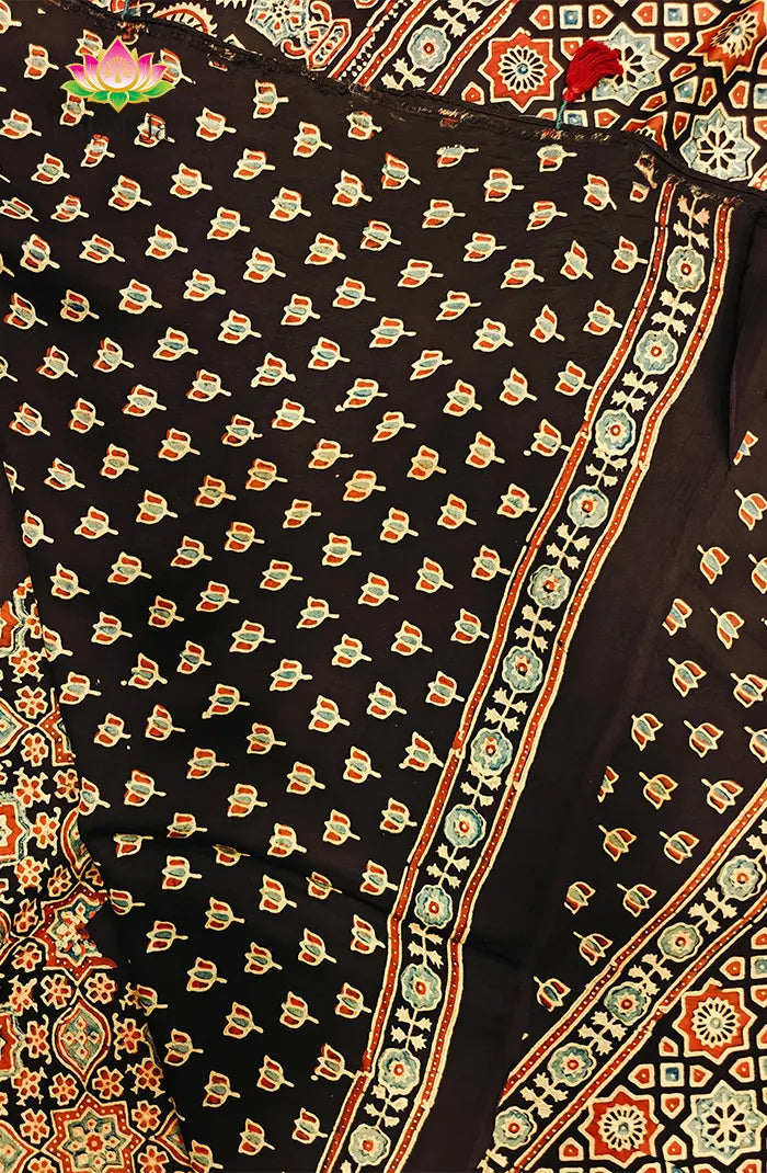 Modal Silk with Ajrakh Handblock Print Saree 6