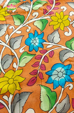 Premium Bangalore Silk Hand-Painted Pen Kalamkari -Orange floral