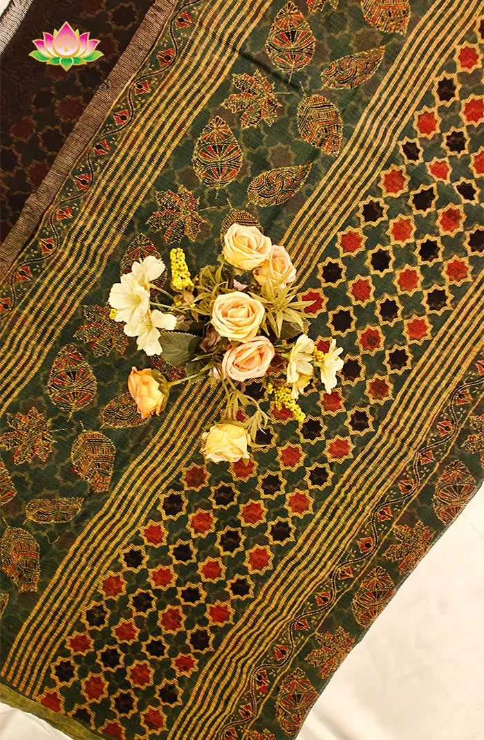 Premium kota Saree with Ajrakh 3 Secondary image