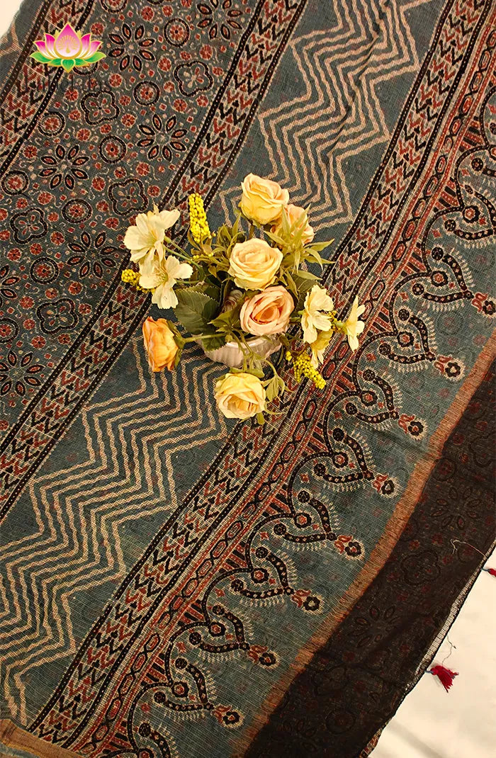 Premium kota Saree with Ajrakh 2 Secondary image