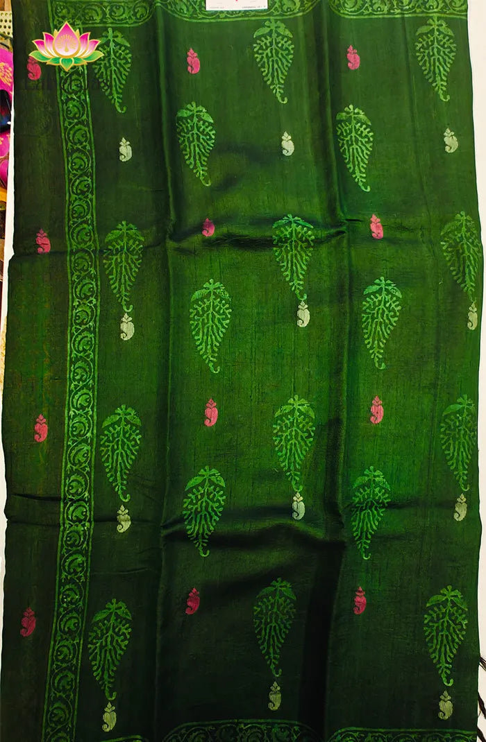 Premium Dupion Silk saree with block print 3 Secondary image