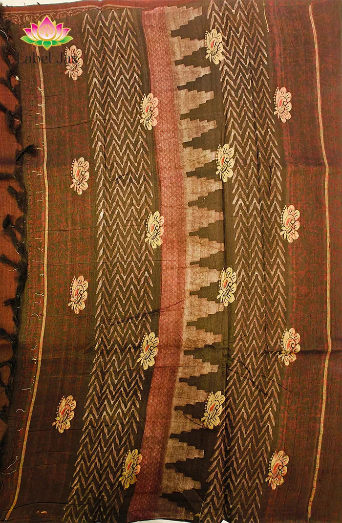 Premium Dupion Silk saree with block print 4 Secondary image