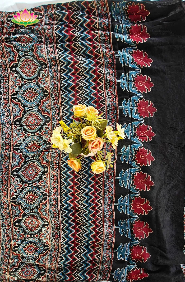 Modal silk with Bandini and Ajrakh Saree 4 Secondary image