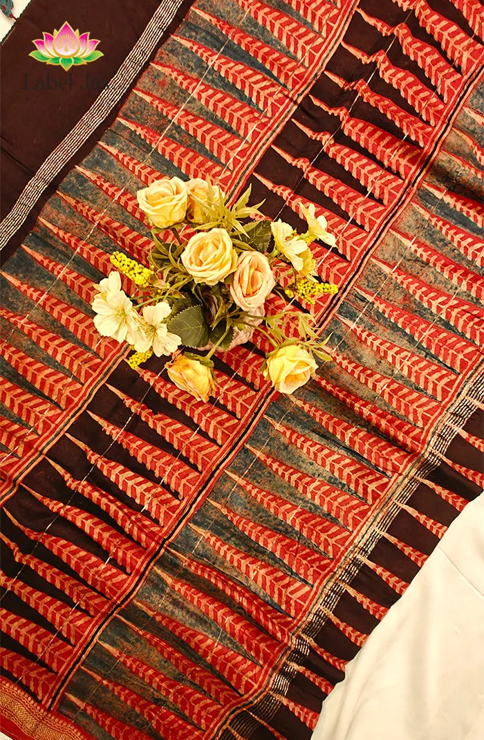 Premium Maheshwari Silk Saree with Ajrakh 1 Secondary image