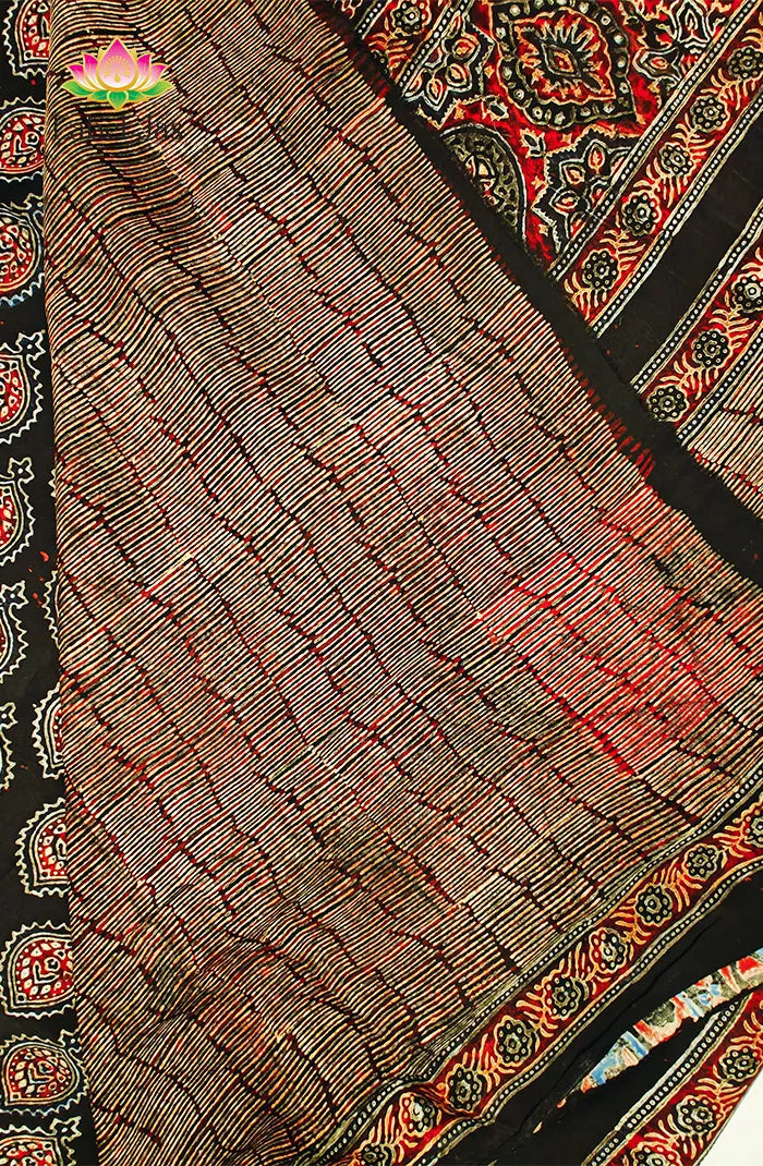 Modal Silk with Ajrakh Handblock Print Saree 5