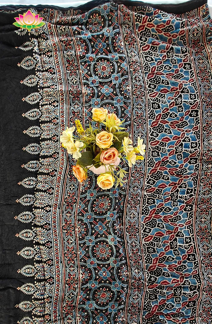 Modal silk with Bandini and Ajrakh Saree 2 Secondary image