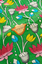 Premium Bangalore Silk Hand-Painted Pen Kalamkari -Green floral