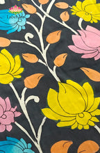 Premium Bangalore Silk Hand-Painted Pen Kalamkari -Black floral