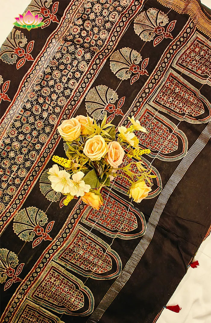 Premium Maheshwari Silk Saree with Ajrakh 7 Secondary image
