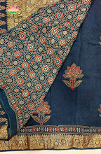 Dola Silk Saree with Ajrakh Handblock Print 7