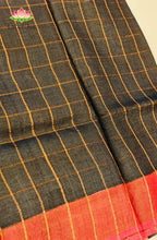 Black Zari Checked Tussar Saree