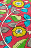 Premium Bangalore Silk Hand-Painted Pen Kalamkari -Red floral
