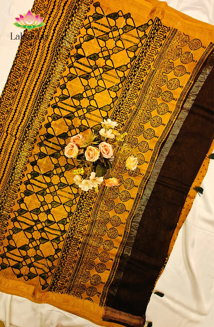 Premium Maheshwari Silk Saree with Ajrakh 2 Secondary image