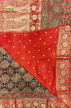 Dola Silk Saree with Ajrakh Handblock Print 4
